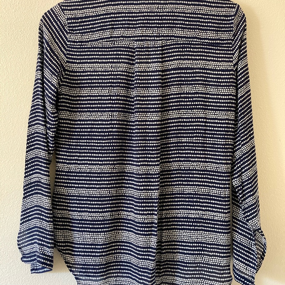 Navy and White Spotted Button Down Blouse - Picture 6 of 14